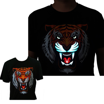 LEIDEN Licht op T-shirt met Tiger Patter 3 Opvlammende Wijzen Lichtgevend voor de Nachtclub van Partijdj