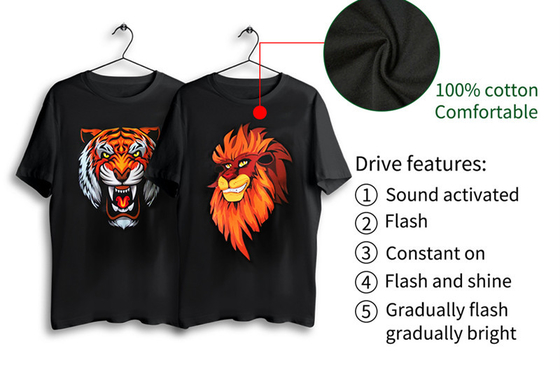 LEIDEN Licht op T-shirt met Tiger Patter 3 Opvlammende Wijzen Lichtgevend voor de Nachtclub van Partijdj