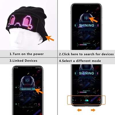 Van de LEIDENE de Verlichting Programmeerbaar Beanie Cap Bluetooth APP Vertoningshoed