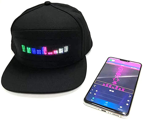Geanimeerd LEIDEN van Tekenbluetooth Hoeden Programmeerbaar Bericht Zwart GLB